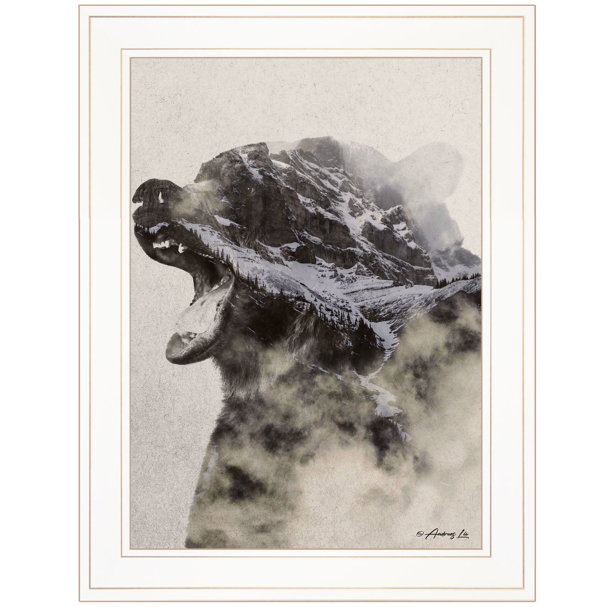 "Bear Fog" by Andreas Lie, Ready to Hang Framed Print, White Frame