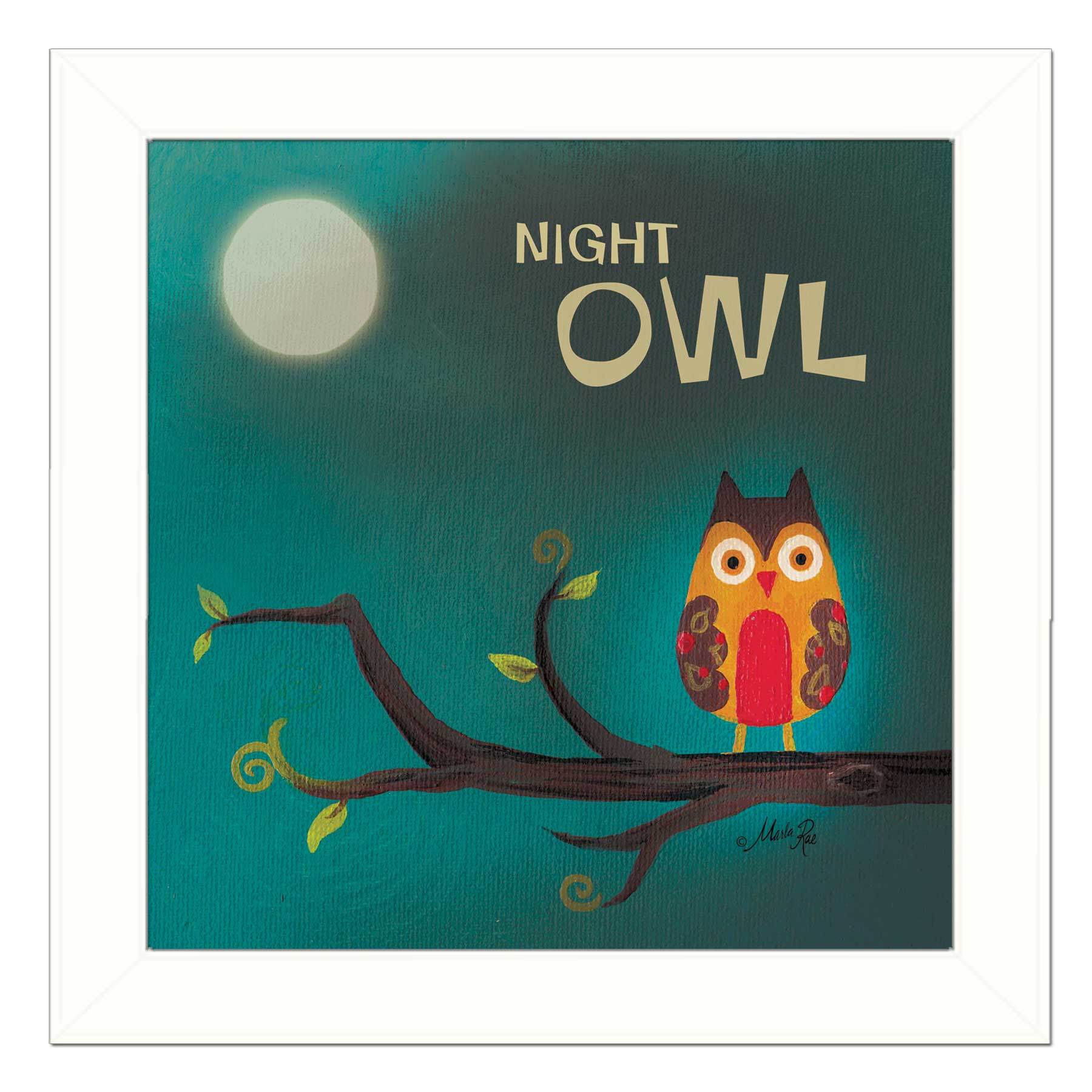"Night Owl" By Marla Rae, Printed Wall Art, Ready To Hang Framed Poster, White Frame
