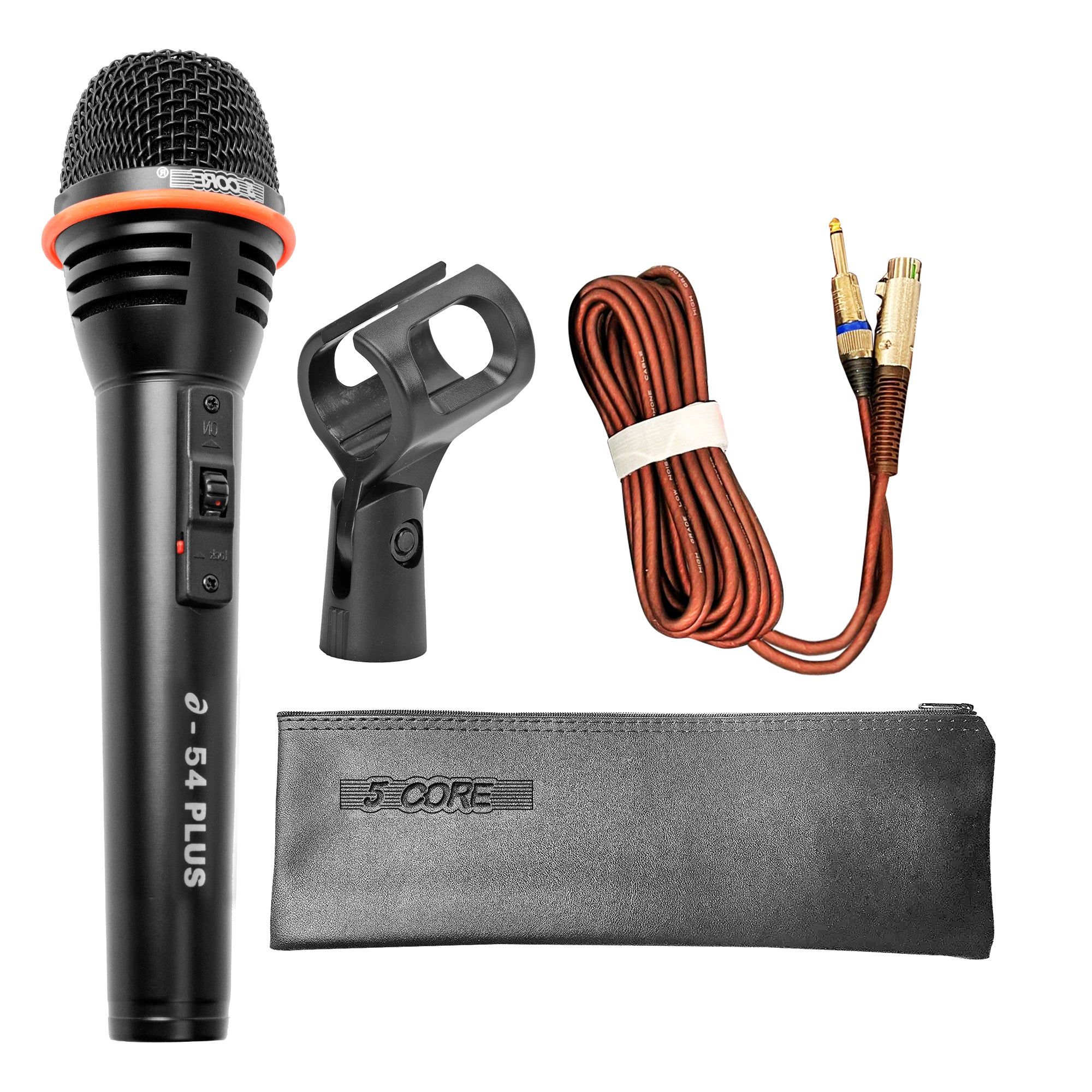 5 Core Handheld Microphone For Singing • Cardioid Omnidirectional Vocal Mic • w ON/Off Switch • Included Detachable XLR Cable + Clip + Bag • for Karaoke Recording Amp Mixer- A-54