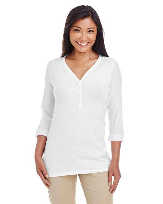 Ladies' Perfect Fit™ Y-Placket Convertible Sleeve Knit Top - WHITE - XS