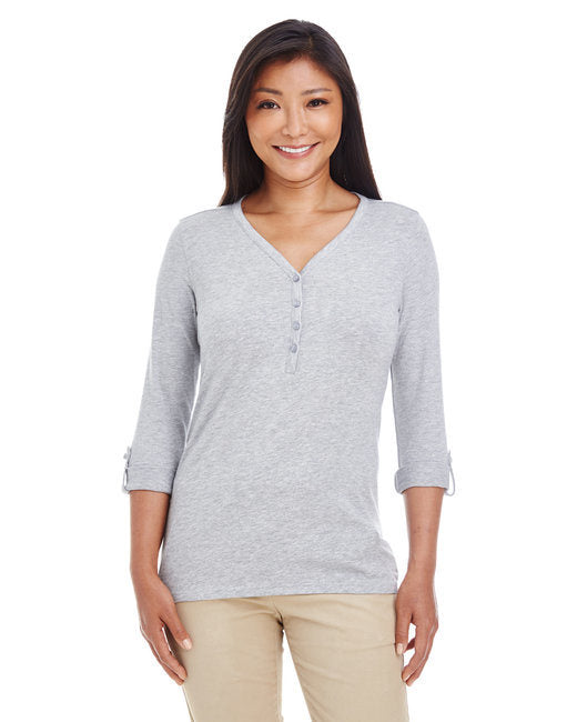 Ladies' Perfect Fit™ Y-Placket Convertible Sleeve Knit Top - WHITE - XS
