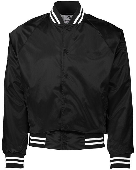 Unisex Striped Trim Satin Baseball Jacket - METALLIC GLD/ WH - 2XL
