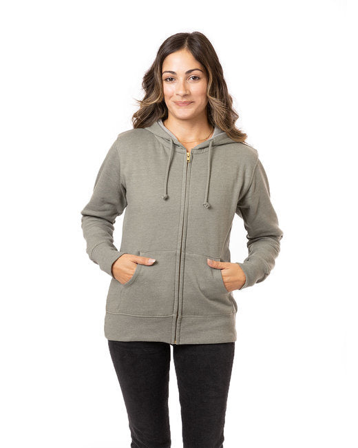 Ladies' Organic/Recycled Heathered Fleece Full-Zip Hooded Sweatshirt - CHARCOAL - S