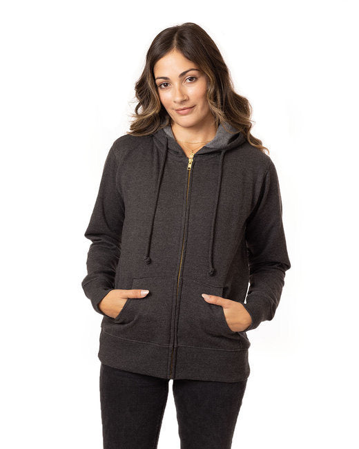 Ladies' Organic/Recycled Heathered Fleece Full-Zip Hooded Sweatshirt - CHARCOAL - S