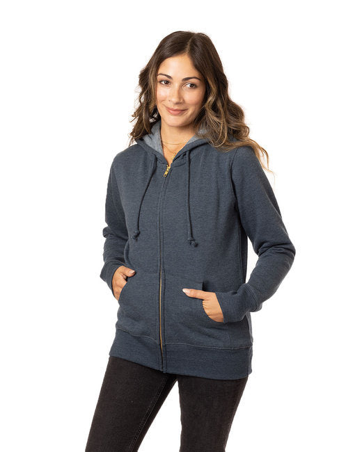 Ladies' Organic/Recycled Heathered Fleece Full-Zip Hooded Sweatshirt - CHARCOAL - S