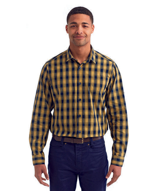 Men's Mulligan Check Long-Sleeve Cotton Shirt - CAMEL/ NAVY - 2XL