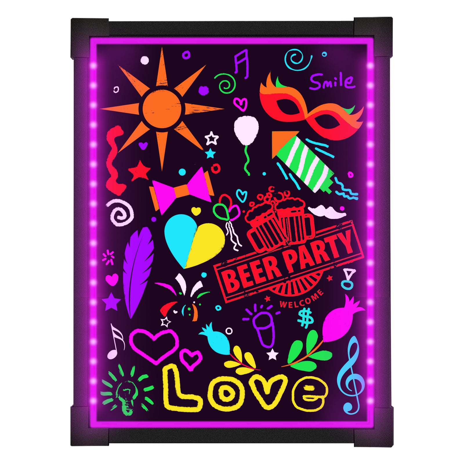 LED Message Sign Board- Erasable Writing Drawing Neon Sign with 8 Colorful Markers - Perfect for Children; Back to School; Home; Office; Restaurants; Bar; Holiday Celebration Gift; Various Size