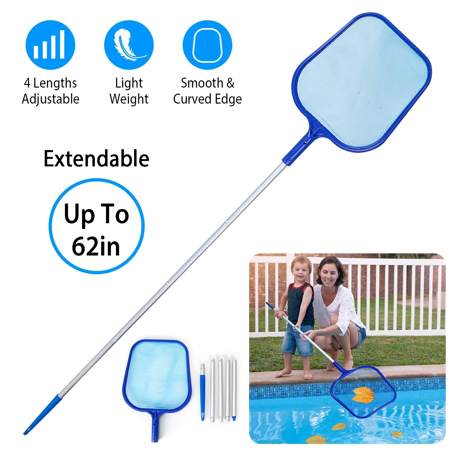 Swinging Pool Skimmer Cleaner Mesh Net Leaf Cleaning Scoop Pool Leaf Rake Debris Skimmer