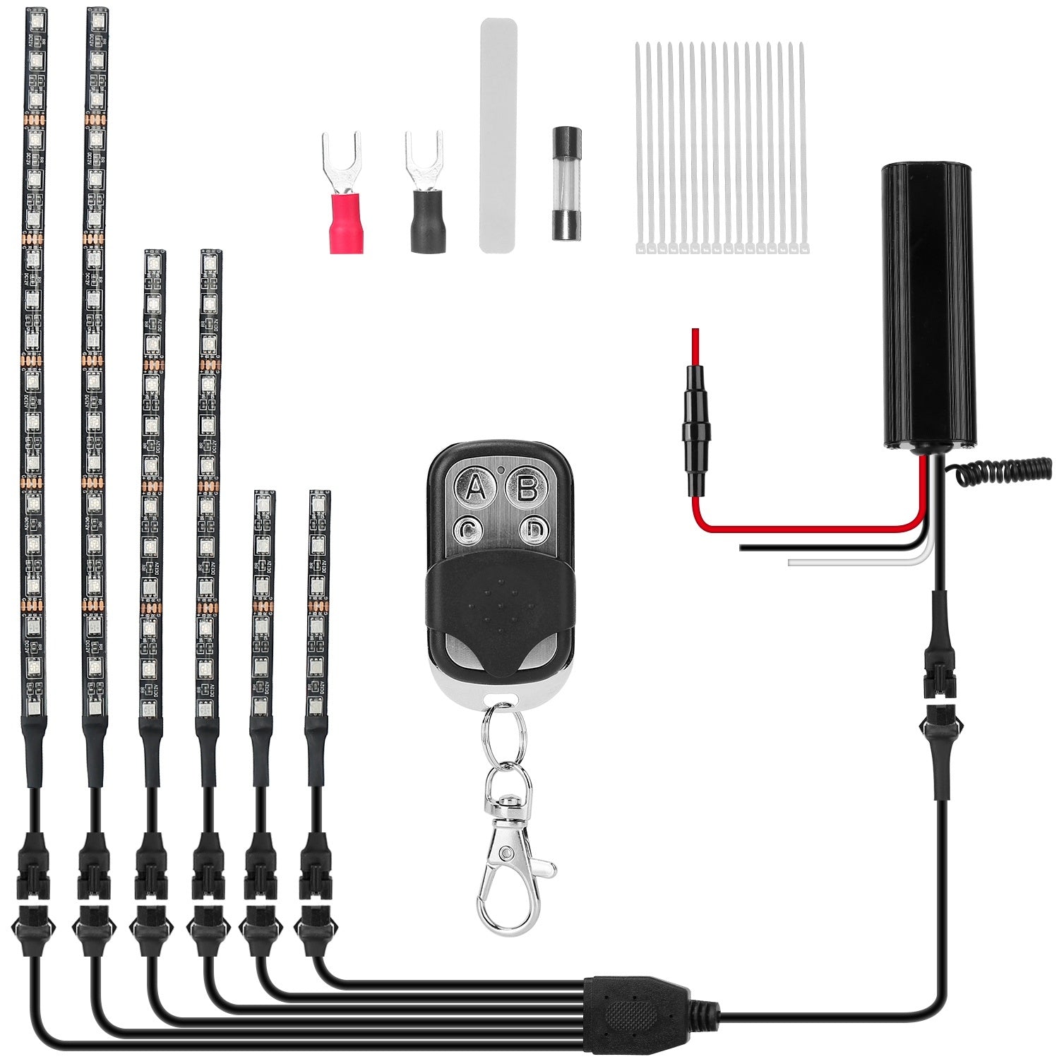 6Pcs Motorcycle LED Light Strips Multi-Color Neon Light Kits Waterproof DC 12V RGB Atmosphere Lights