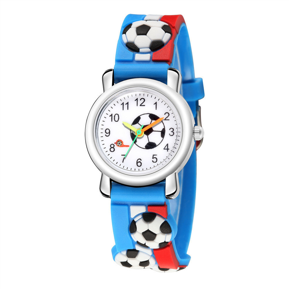 3D Embossed Striped Plastic With Football Pattern Student Watch