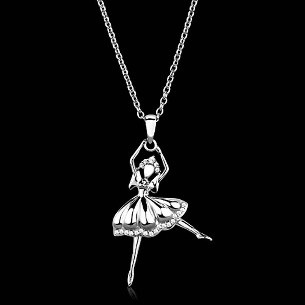 TS163 - Rhodium 925 Sterling Silver Chain Pendant with AAA Grade CZ in Clear