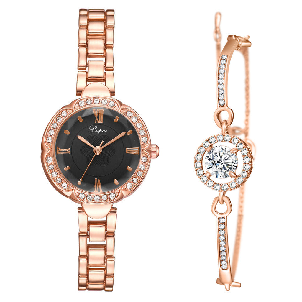 Vintage Ladies Diamond Dial Exquisite Watch Bracelet Set