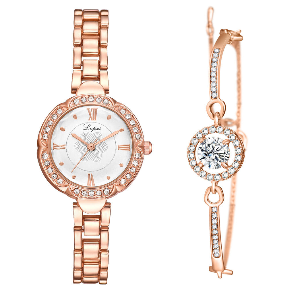 Vintage Ladies Diamond Dial Exquisite Watch Bracelet Set