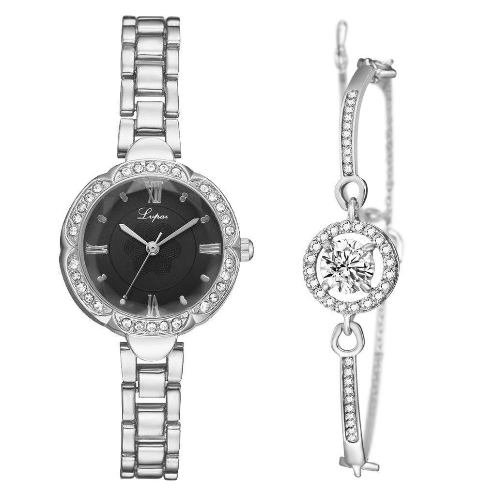 Vintage Ladies Diamond Dial Exquisite Watch Bracelet Set
