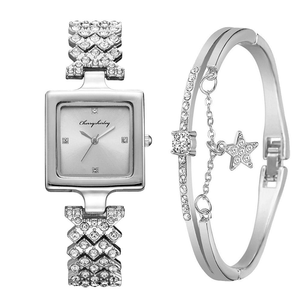 Diamond Ladies Quartz Watch Star Bracelet Fashion Combination Set