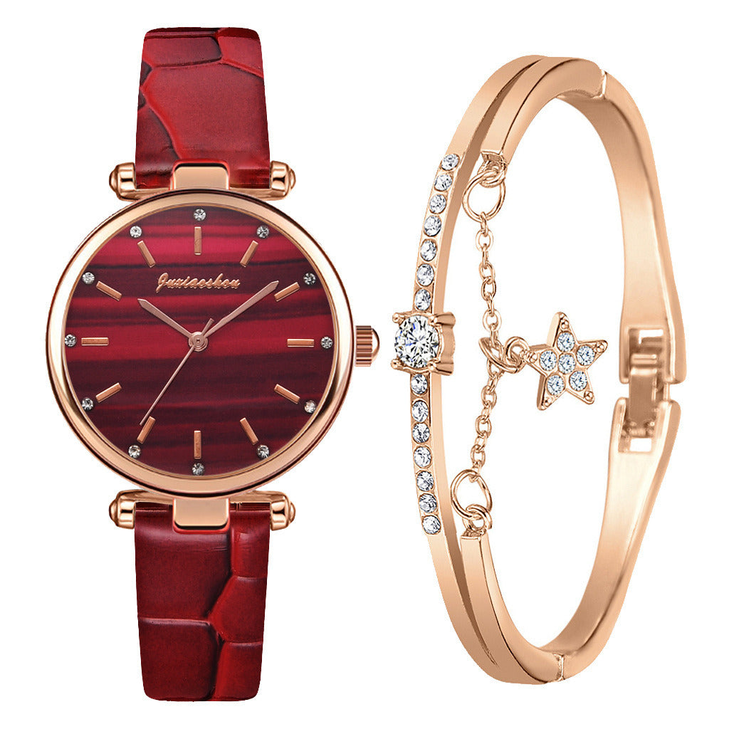 Imitation Alligator Leather pu Strap Quartz Watch Bracelet Combination Set