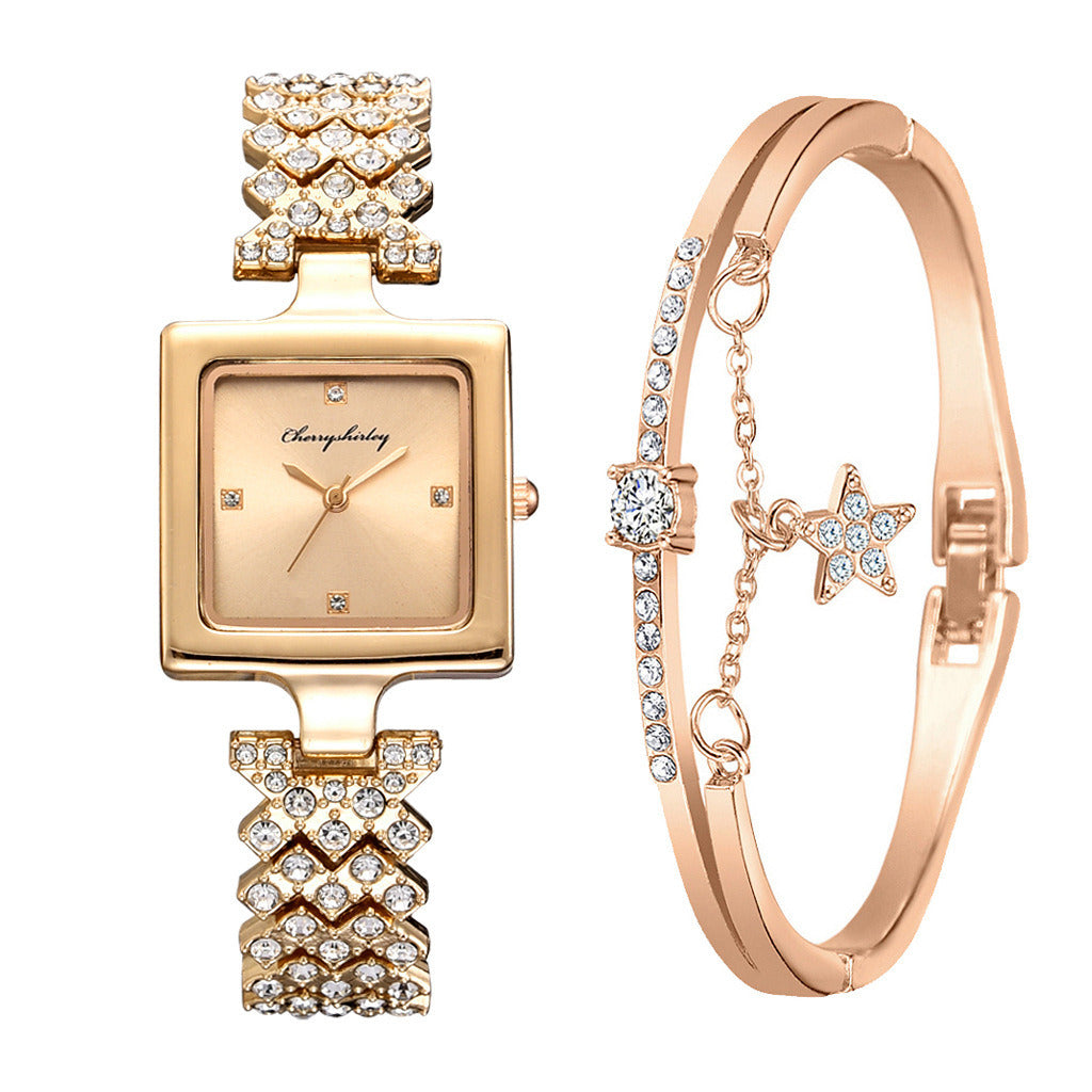 Diamond Ladies Quartz Watch Star Bracelet Fashion Combination Set