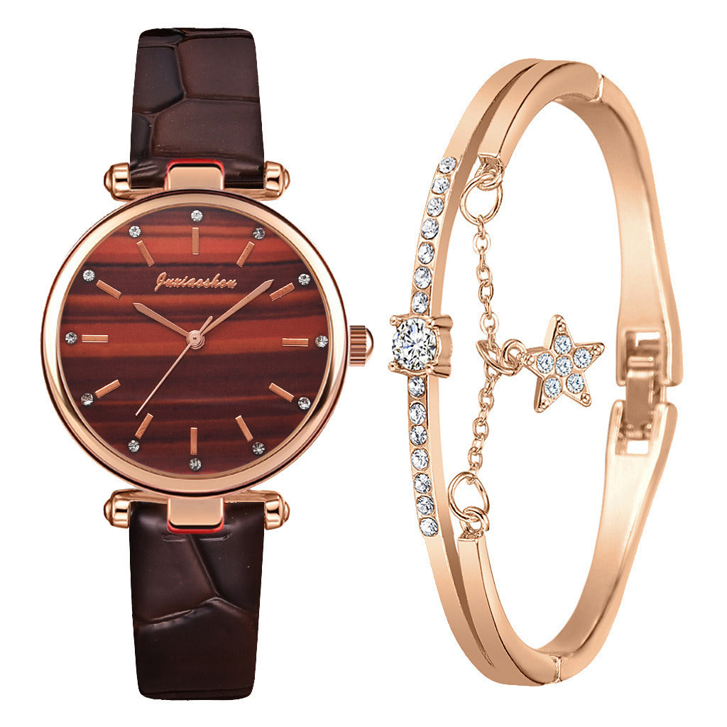 Imitation Alligator Leather pu Strap Quartz Watch Bracelet Combination Set