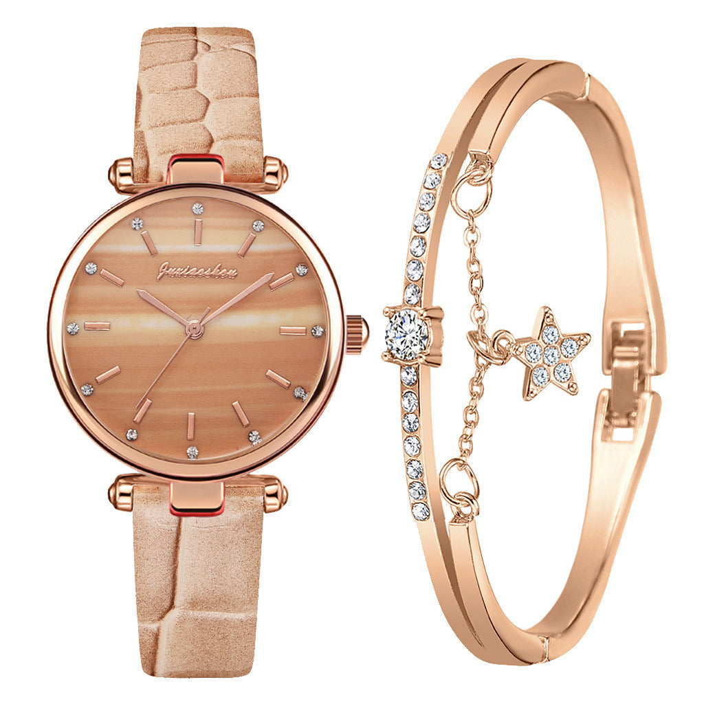 Imitation Alligator Leather pu Strap Quartz Watch Bracelet Combination Set