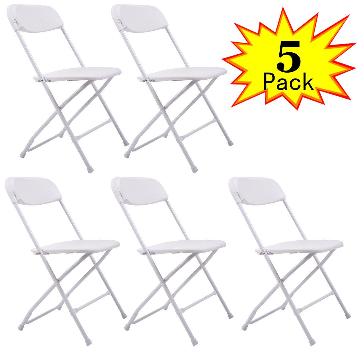 5-Pack Lightweight Plastic Folding Chair; Double Braced; 400-Pound Capacity; Indoor Outdoor