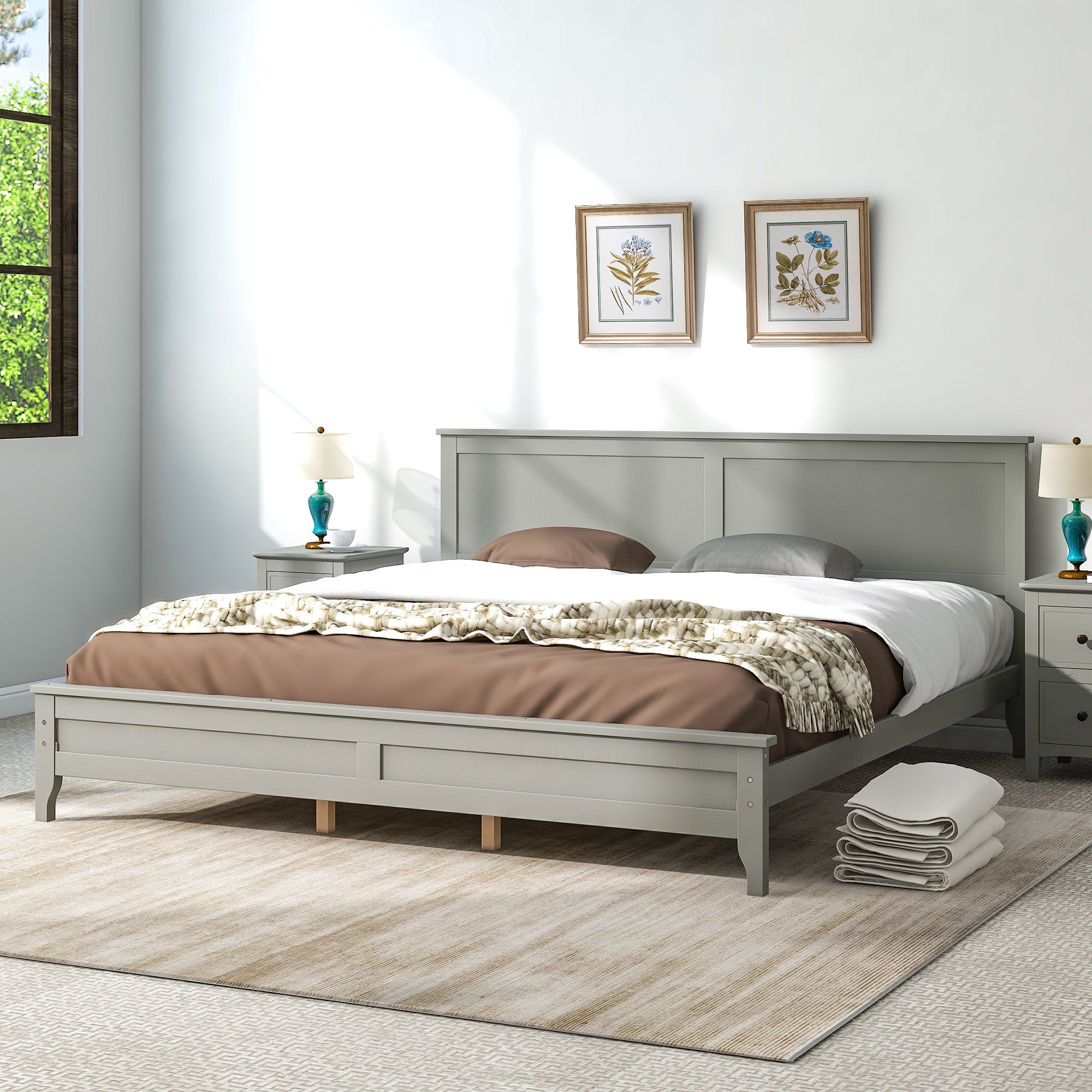 Modern Solid Wood King Platform Bed