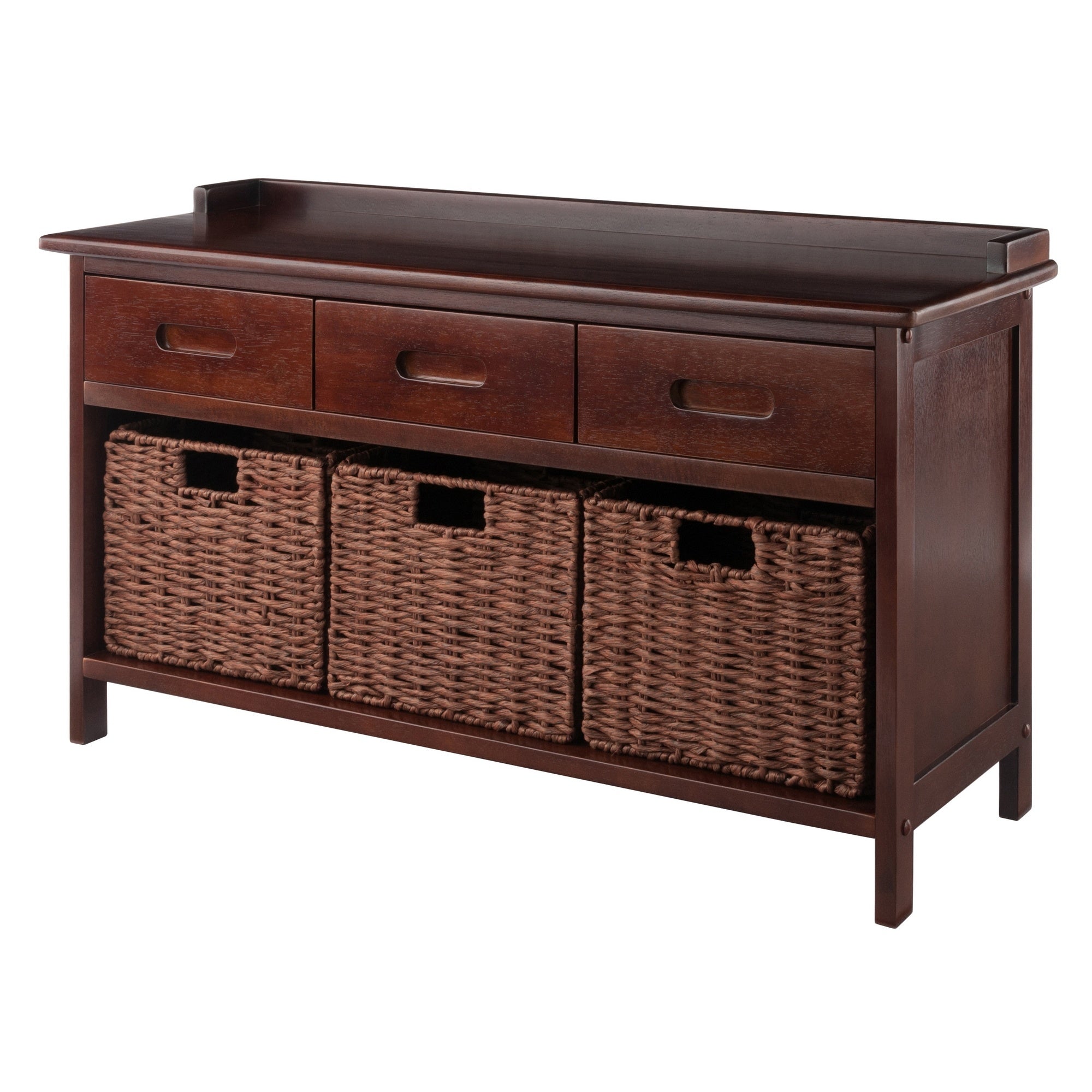 Adriana 4-Pc Storage Bench with 3 Foldable Woven Baskets; Walnut
