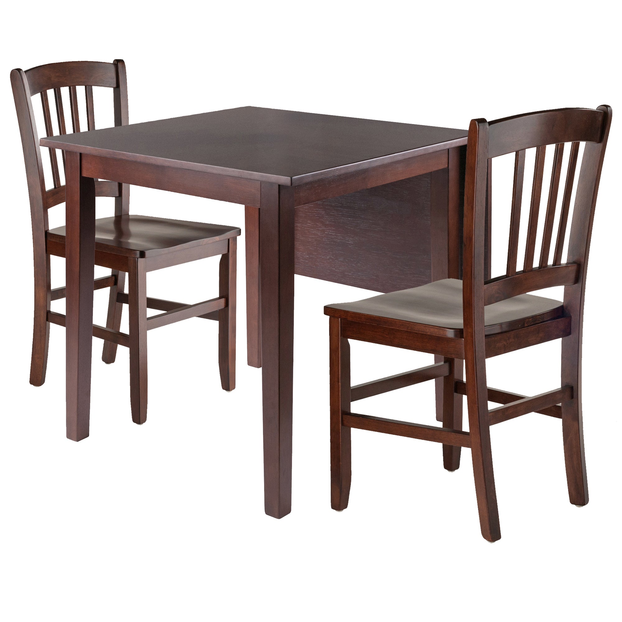 Perrone 3-Pc Drop Leaf Table with Slat Back Chairs; Walnut