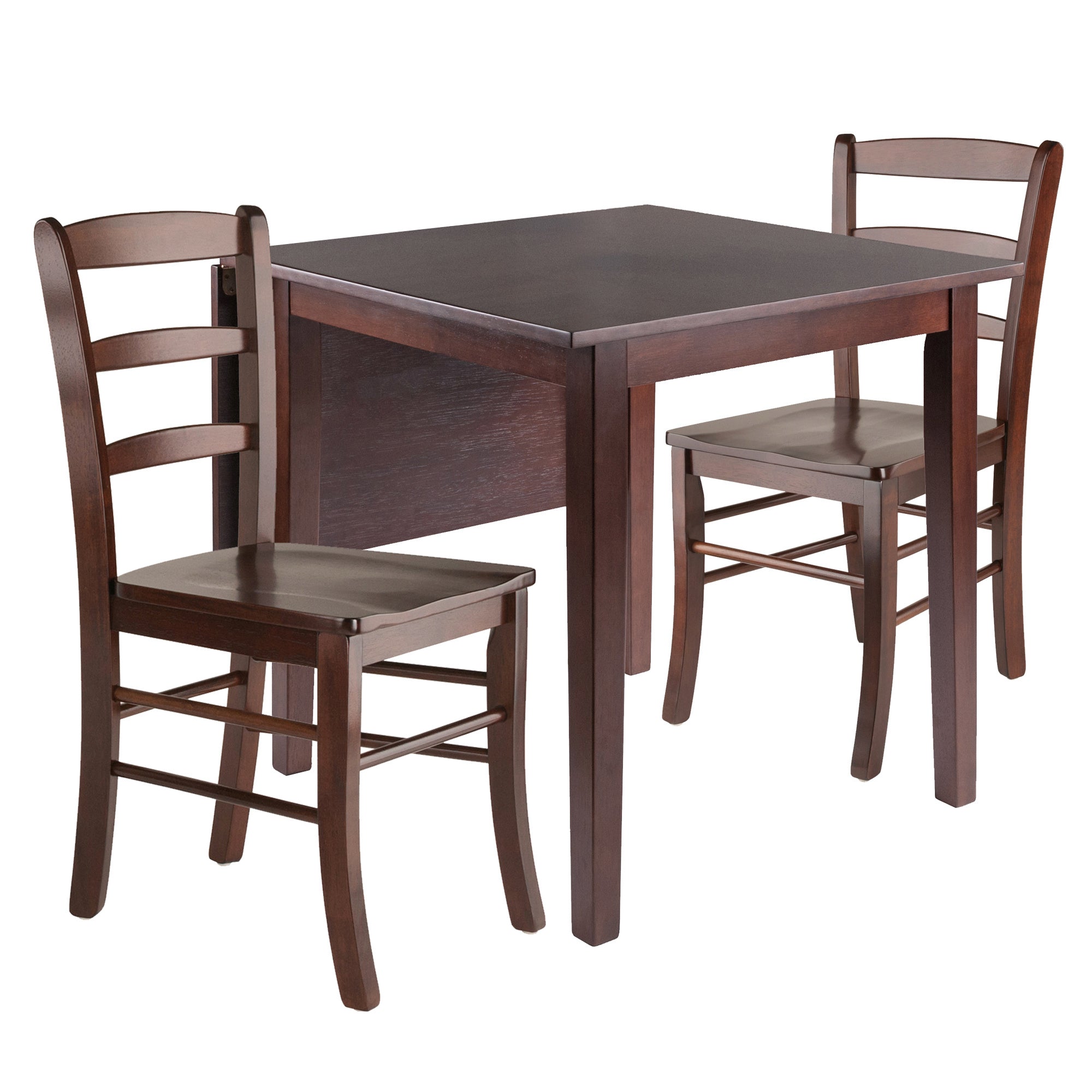 Perrone 3-Pc Drop Leaf Table with Ladder-back Chairs; Walnut