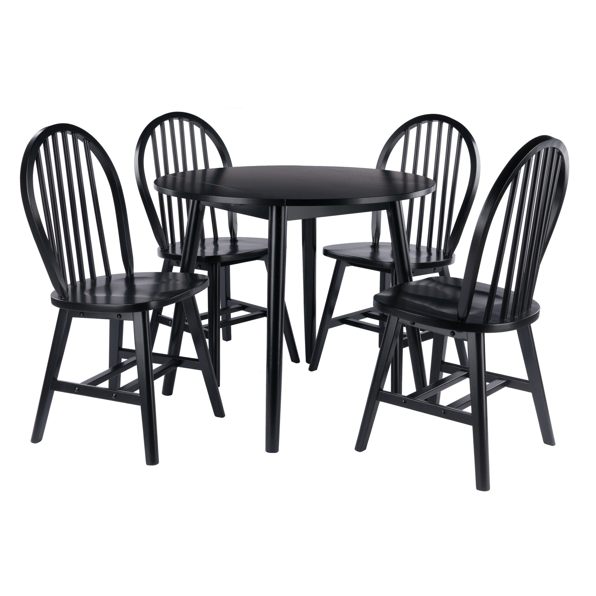 Moreno 5-Pc Drop Leaf Dining Table with Windsor Chairs; Black