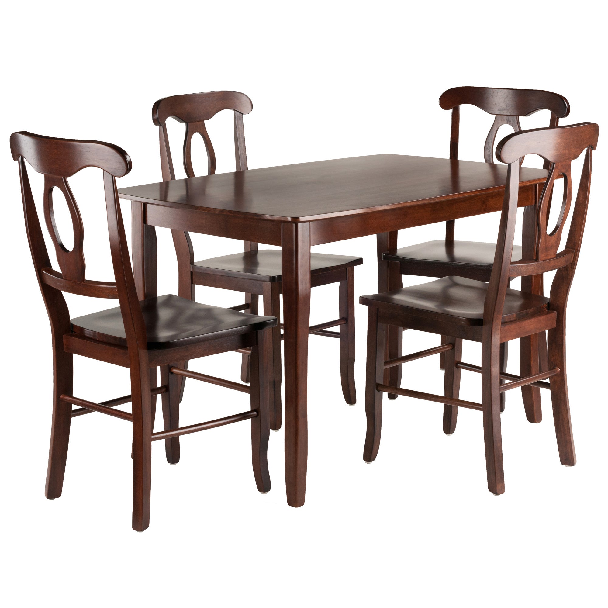 Inglewood 5-Pc Dining Table with Key Hole Back Chairs; Walnut