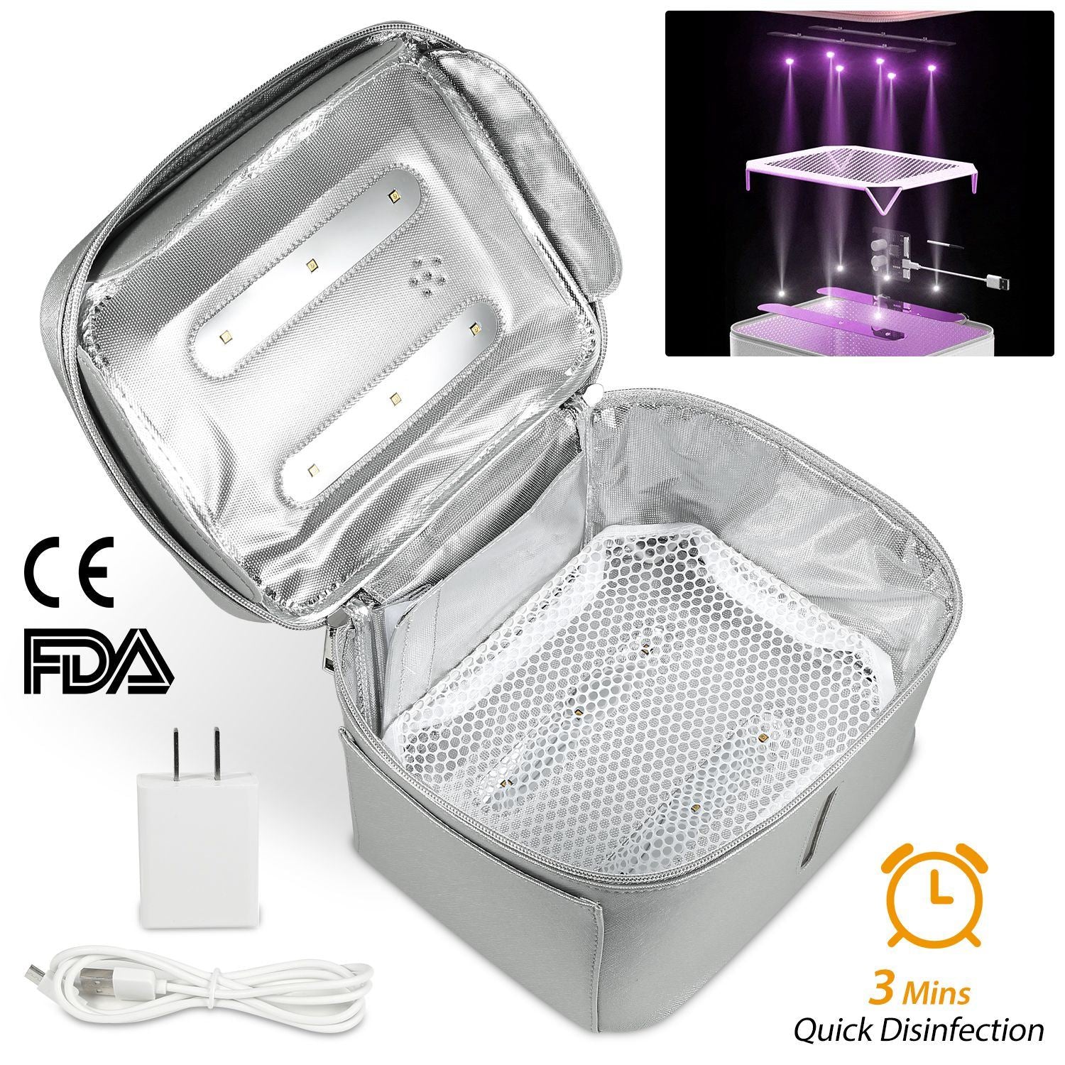 UV Disinfection Bag, Portable LED UV Sanitizer Box USB-Powered Travel UV Cleaner Bag