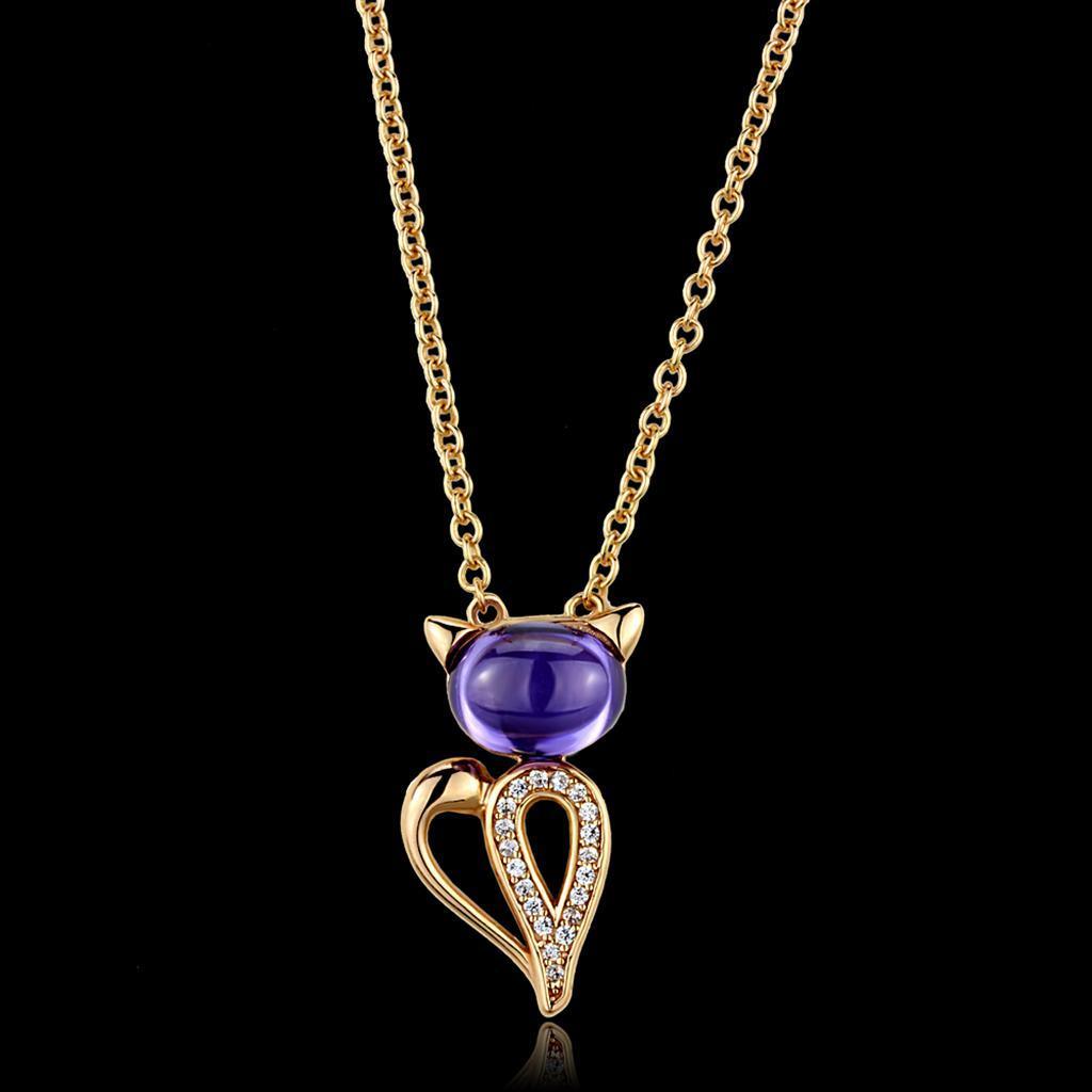 TS408 - Rose Gold 925 Sterling Silver Chain Pendant with AAA Grade CZ in Amethyst