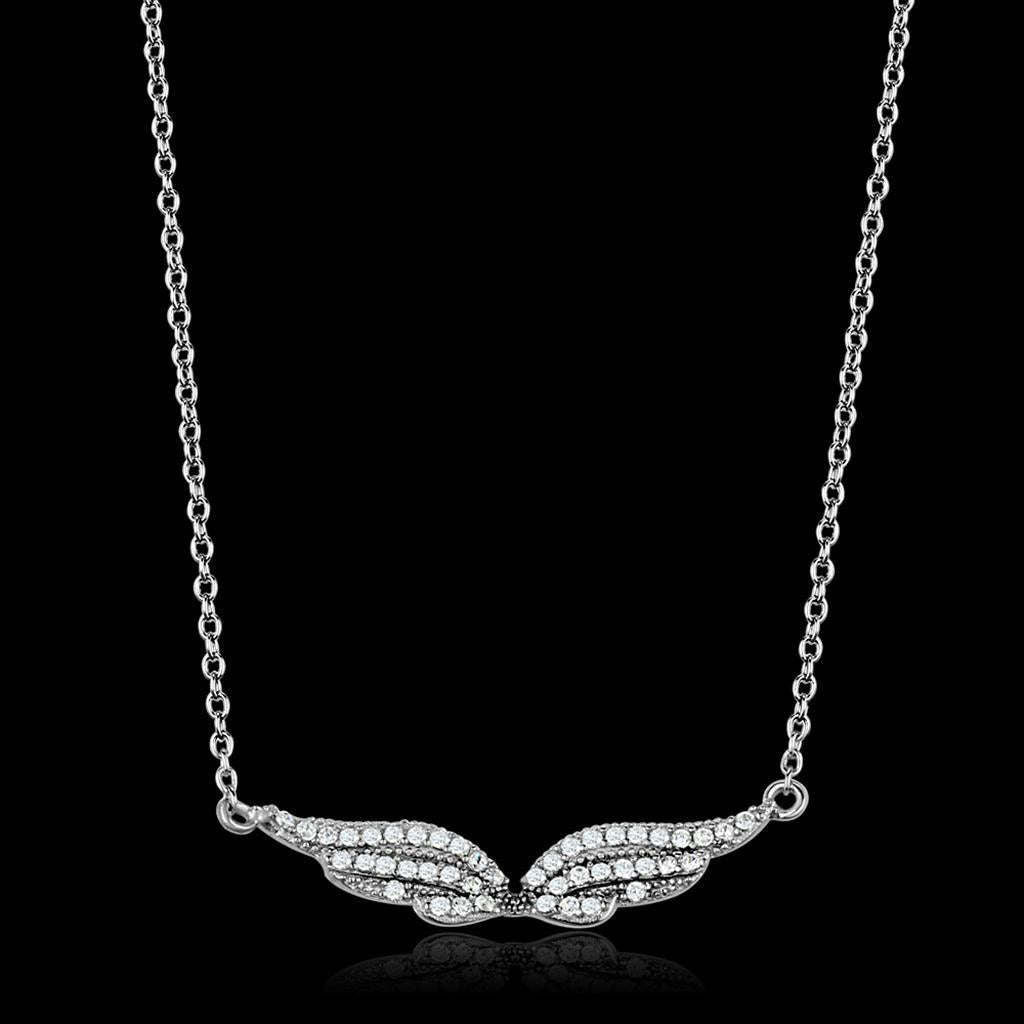 TS448 - Rhodium 925 Sterling Silver Chain Pendant with AAA Grade CZ in Clear