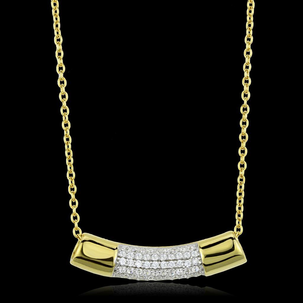 TS452 - Gold+Rhodium 925 Sterling Silver Chain Pendant with AAA Grade CZ in Clear