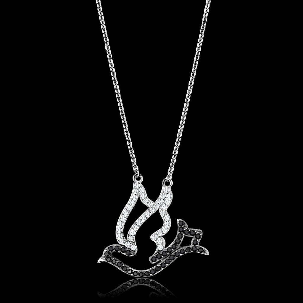 TS563 - Rhodium + Ruthenium 925 Sterling Silver Chain Pendant with AAA Grade CZ in Clear