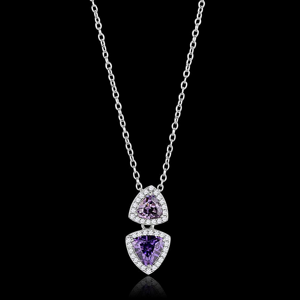 TS607 - Rhodium 925 Sterling Silver Chain Pendant with AAA Grade CZ in Amethyst