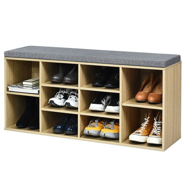 10-Cube Organizer Entryway Padded Shoe Storage Bench