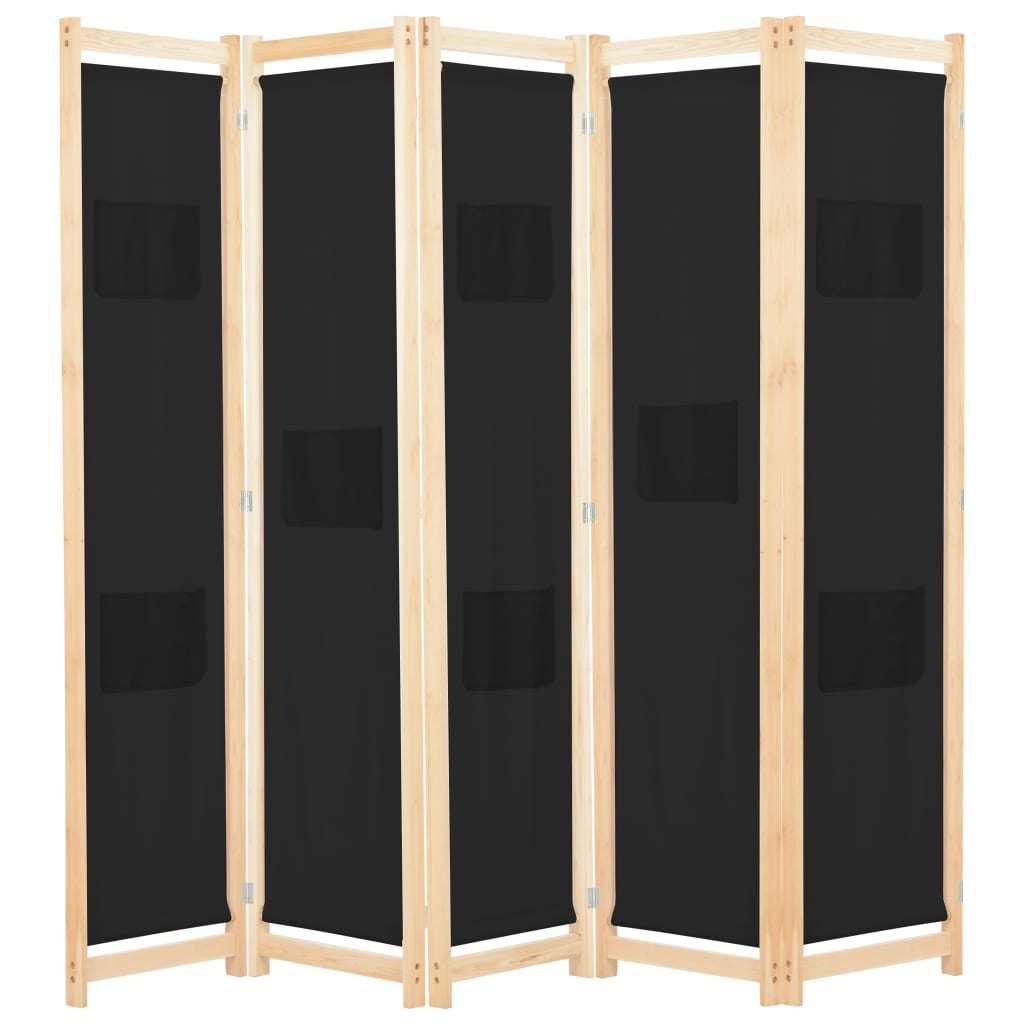 5-Panel Room Divider Black 78.7"x66.9"x1.6" Fabric