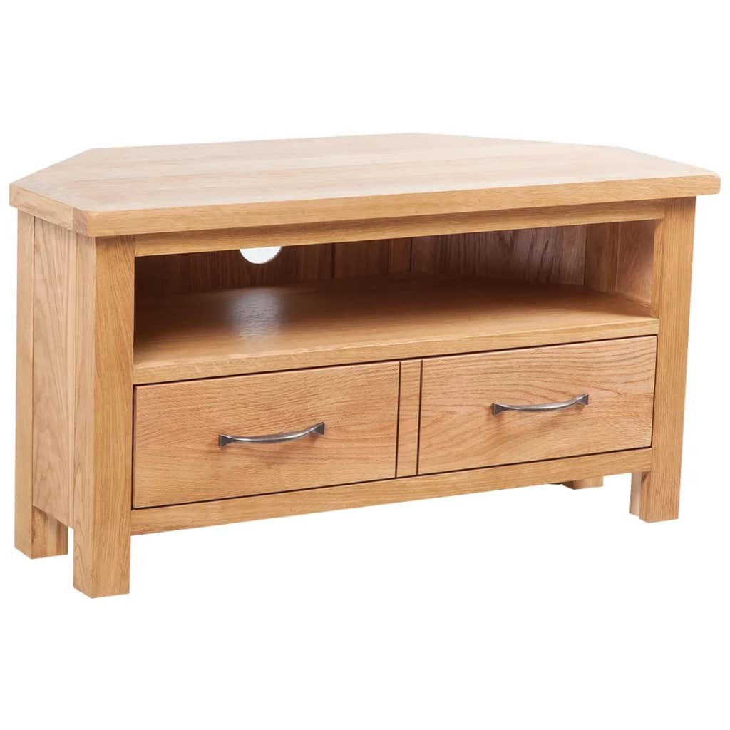 TV Stand with Drawer 34.6"x16.5"x18.1" Solid Oak Wood
