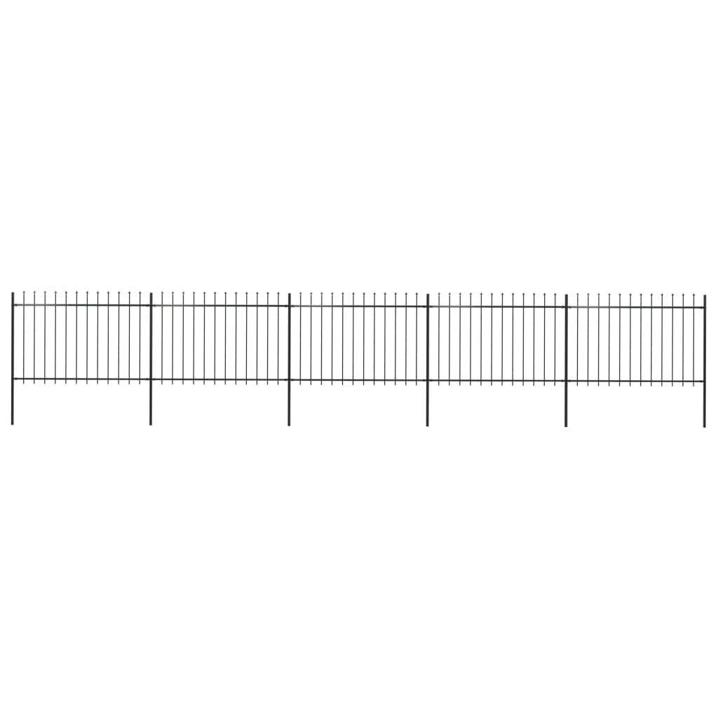 Garden Fence with Spear Top Steel 334.6"x47.2" Black