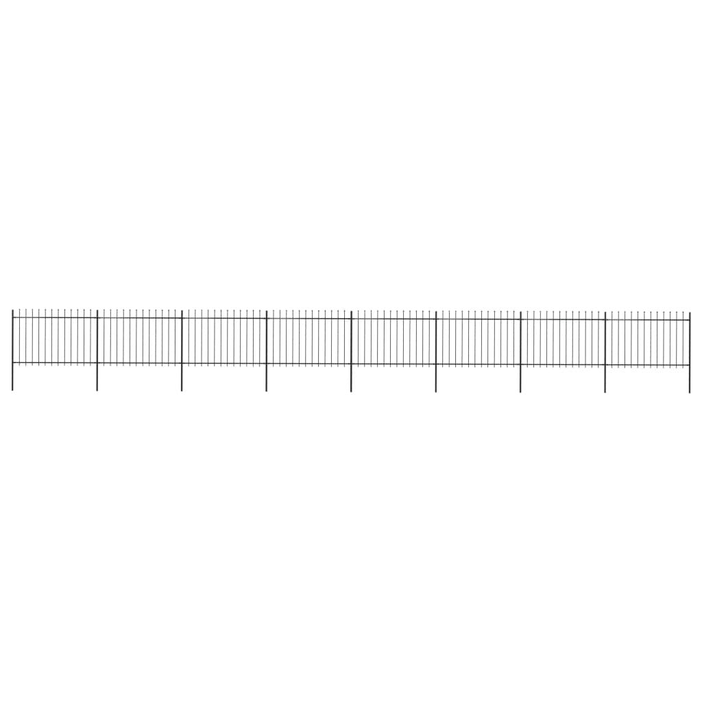 Garden Fence with Spear Top Steel 535.4"x47.2" Black