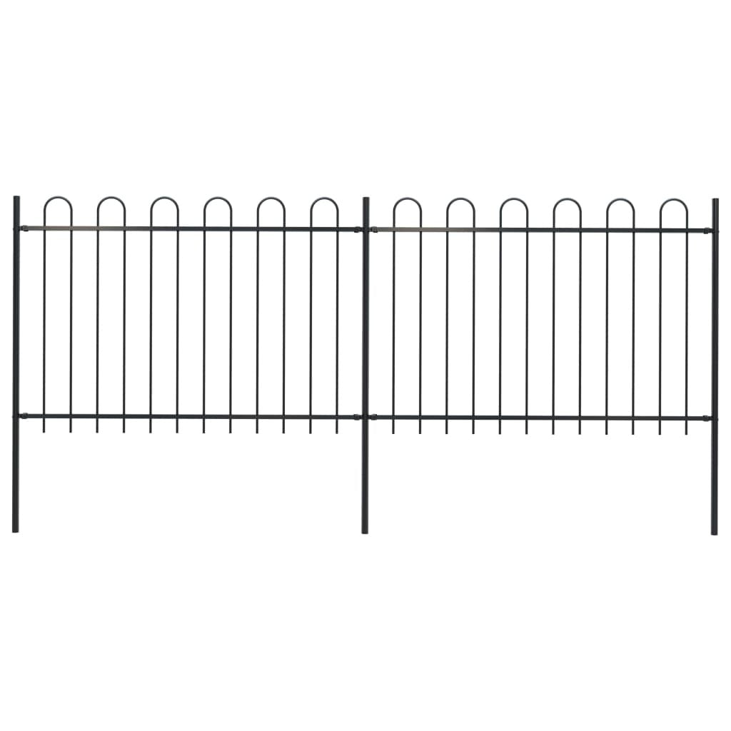 Garden Fence with Hoop Top Steel 11.2ft Black