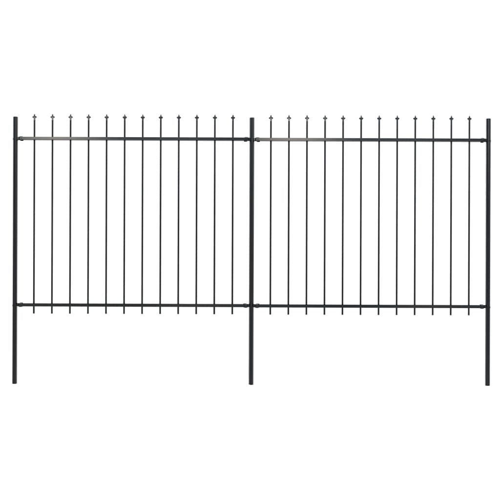 Garden Fence with Spear Top Steel 133.9"x59.1" Black