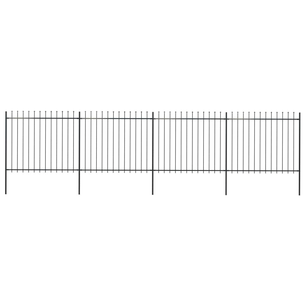 Garden Fence with Spear Top Steel 267.7"x59.1" Black