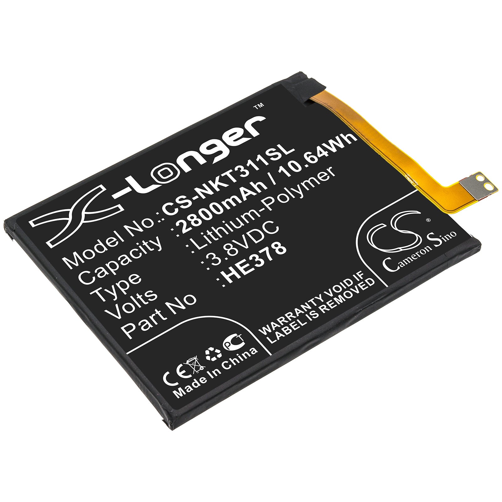 2800mAh Battery - CS-NKT311SL / Li-Polymer / Volts: 3.8