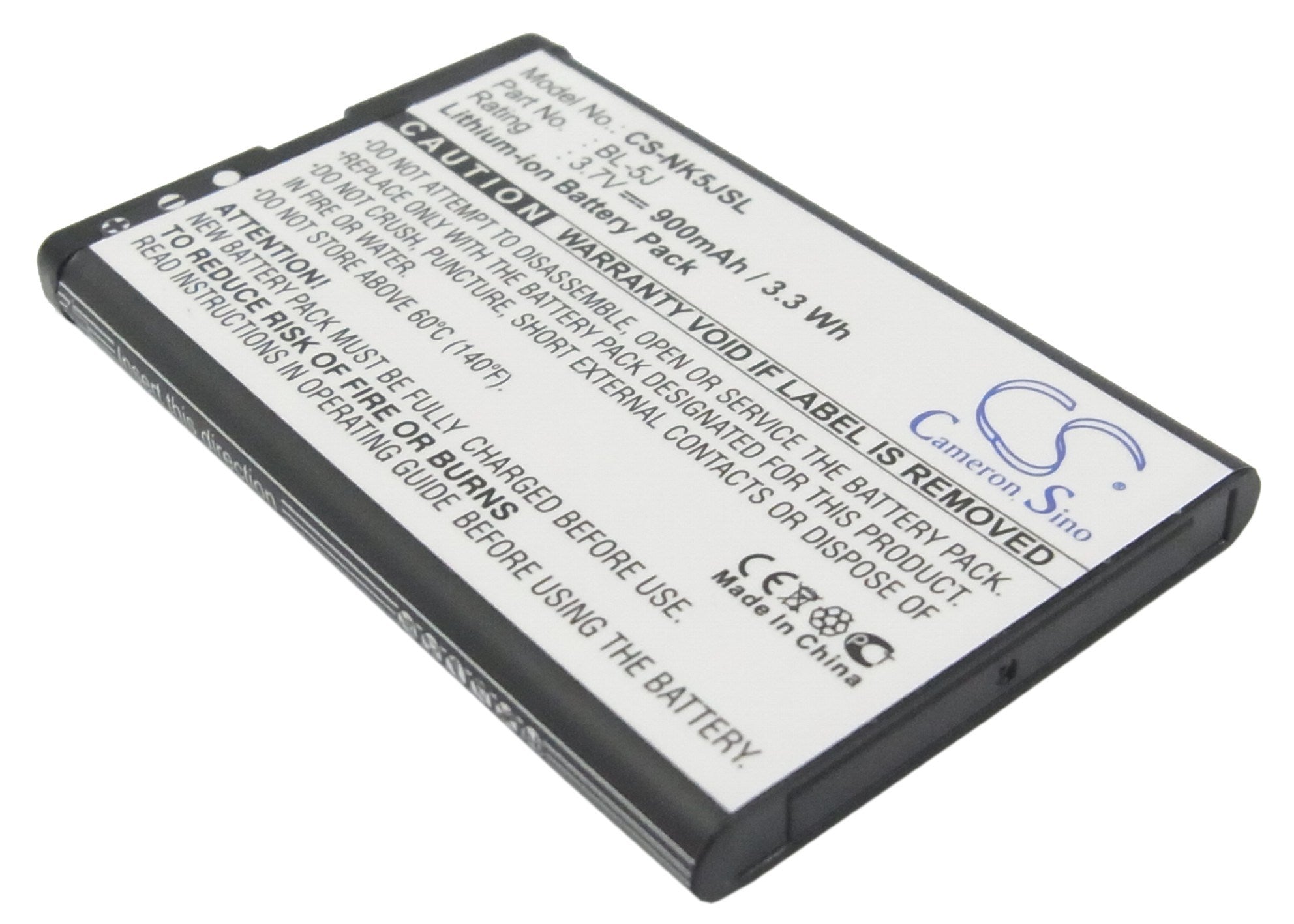 900mAh Battery - CS-NK5JSL / Li-ion / Volts: 3.7