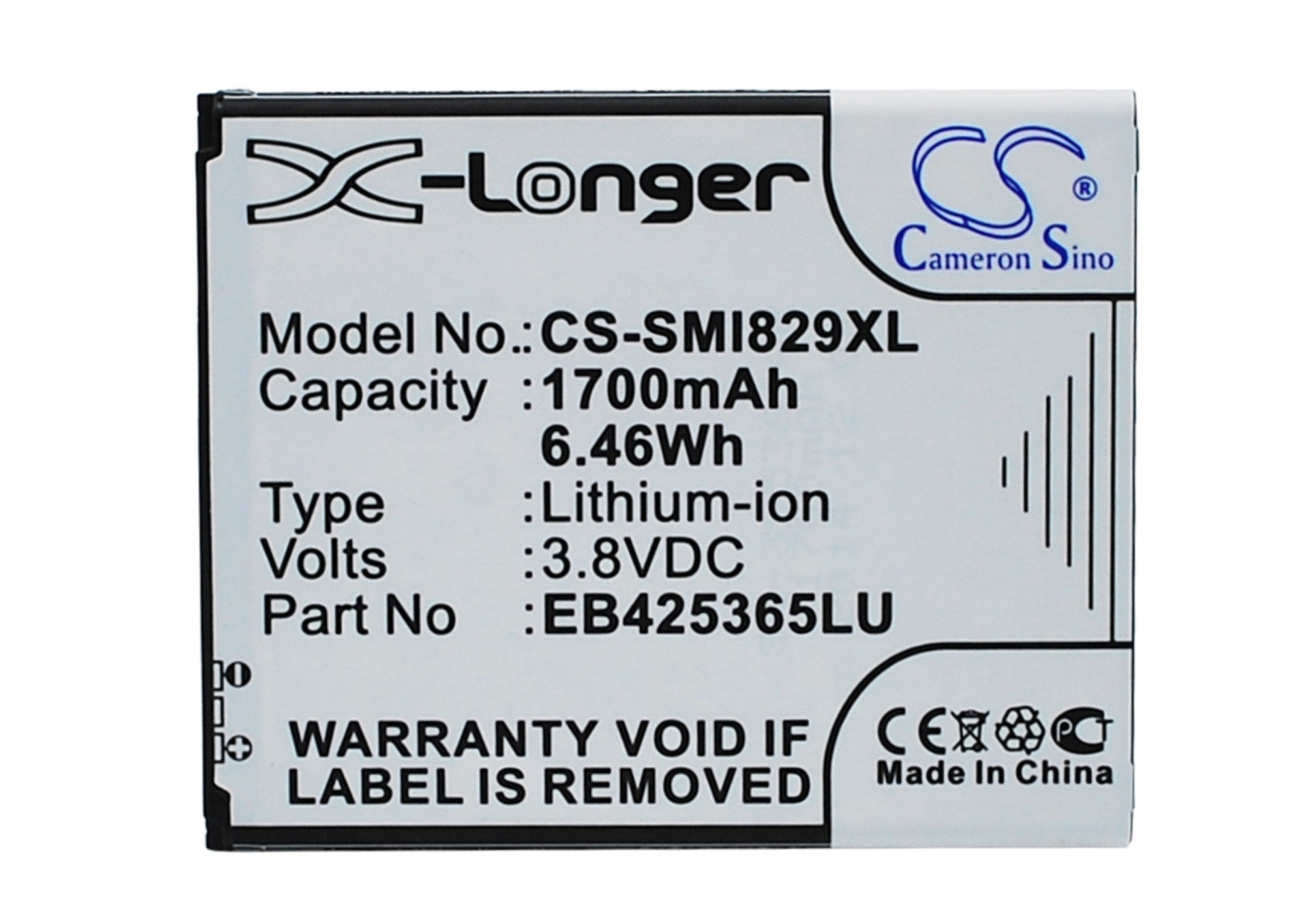 1700mAh Battery - CS-SMI829XL / Li-ion / Volts: 3.8