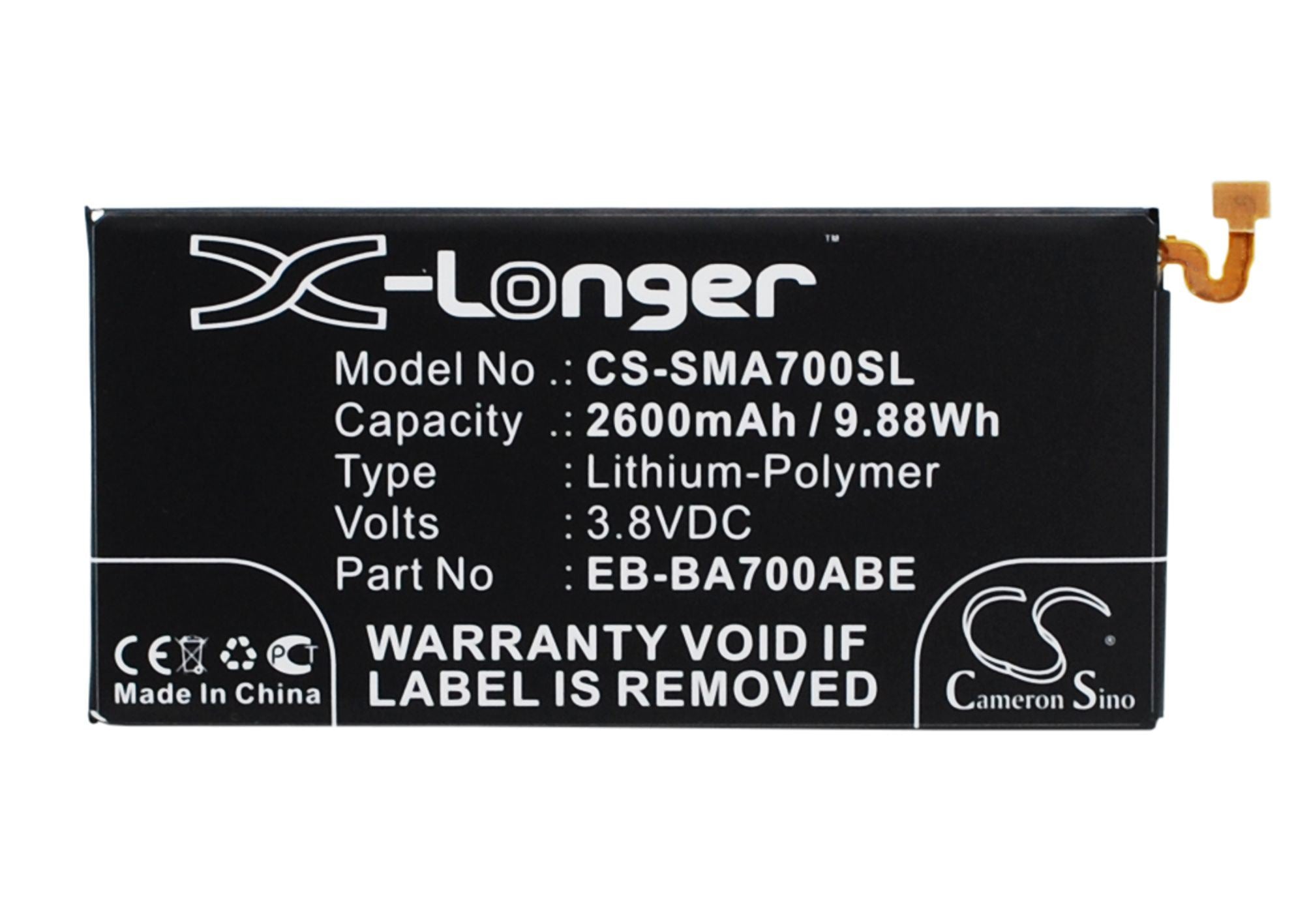 2600mAh Battery - CS-SMA700SL / Li-Polymer / Volts: 3.8