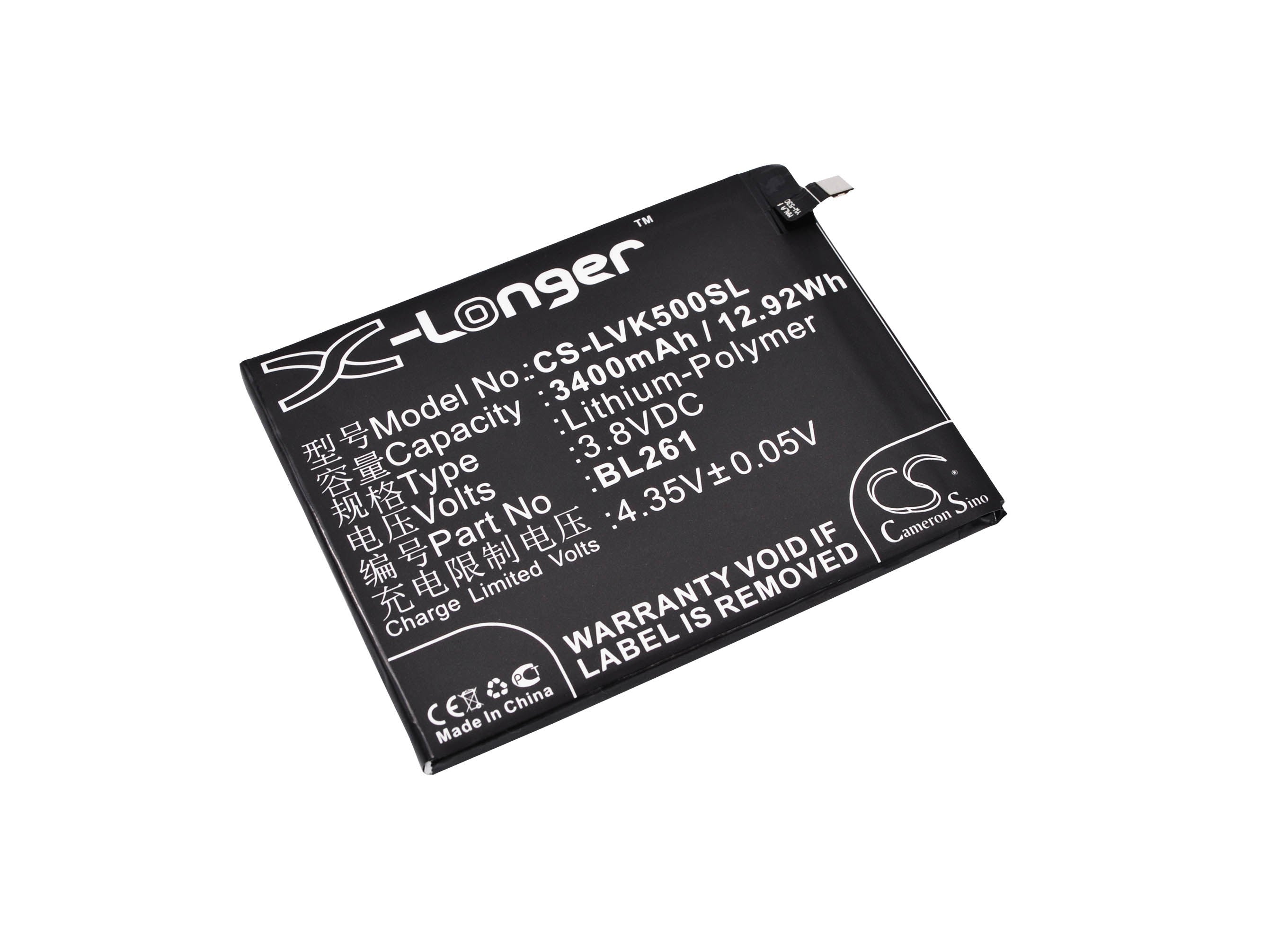 3400mAh Battery - CS-LVK500SL / Li-Polymer / Volts: 3.8
