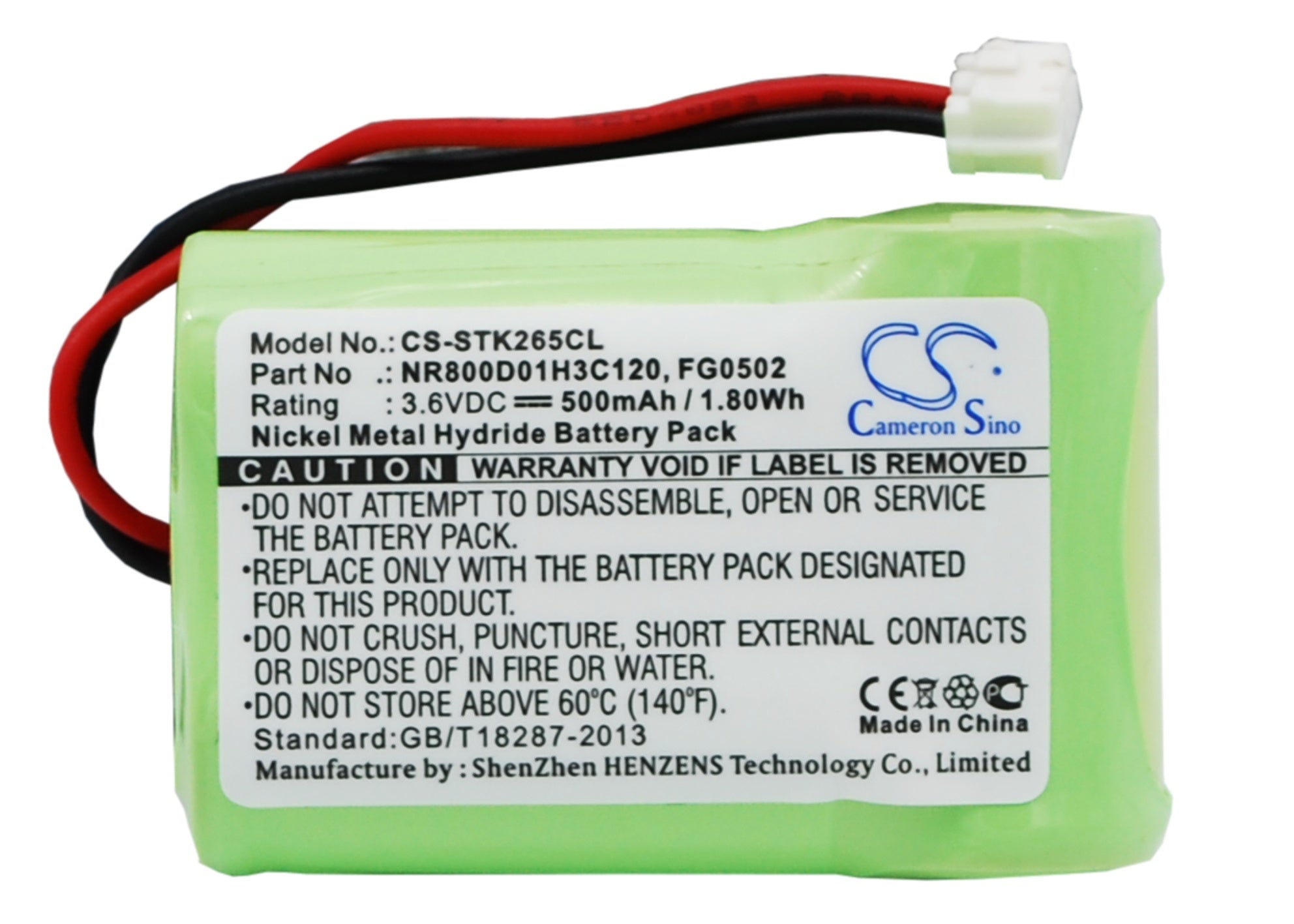 500mAh Battery - CS-STK265CL / Ni-MH / Volts: 3.6